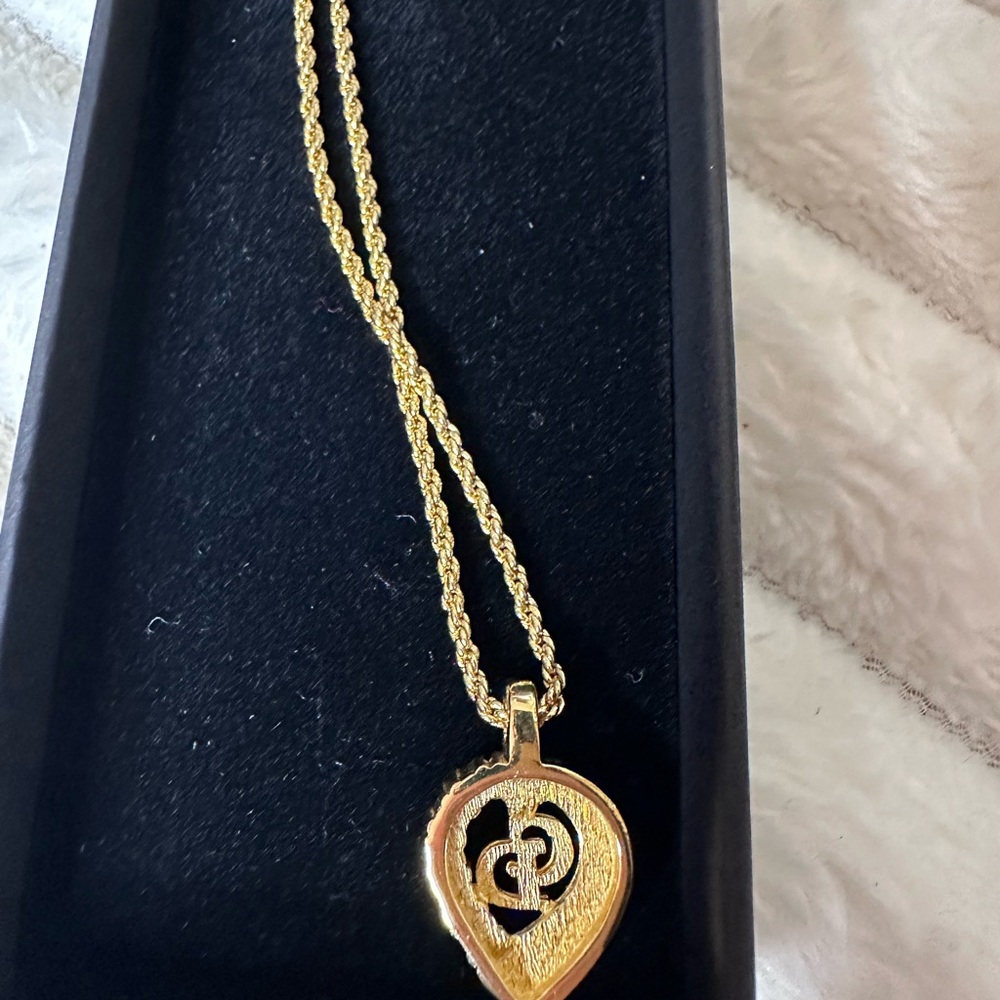 Christian Dior Gold CD Heart Pendant‎ Necklace w/ Crystals 15–17” - Picture 4 of 5